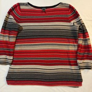 Ralph Lauren Green Label Women's Red and Black Striped Long Sleeve Sweater 3X